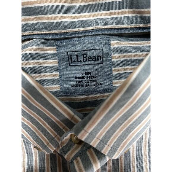 LL Bean Men’s Striped Blue And Tan Long Sleeve Button-up Shirt Size L - Picture 3 of 6